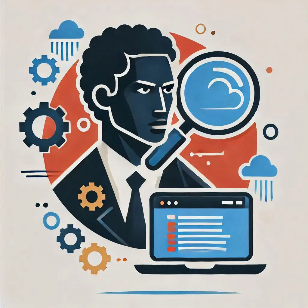 Illustration of businessman and computer.
